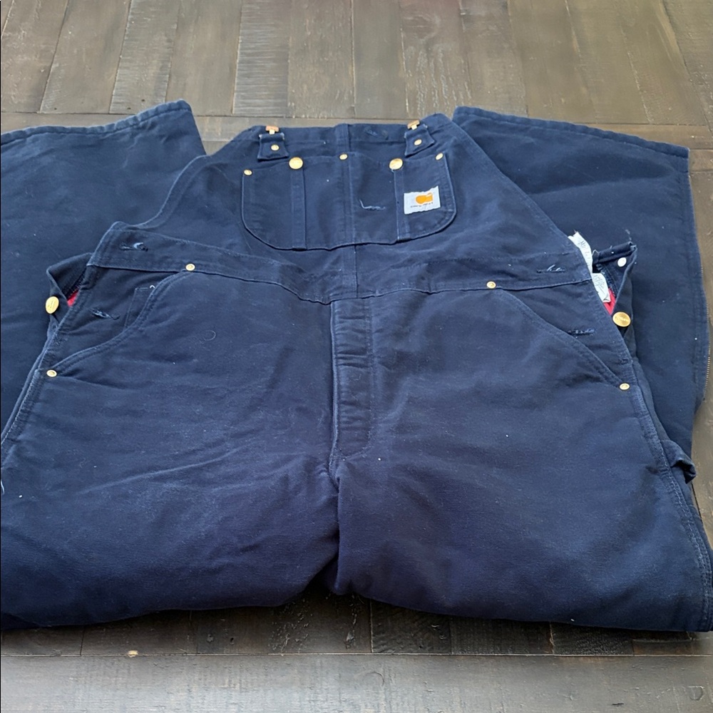 Carhartt Navy Duck Cargo Overalls with Brass Hardware Insulated